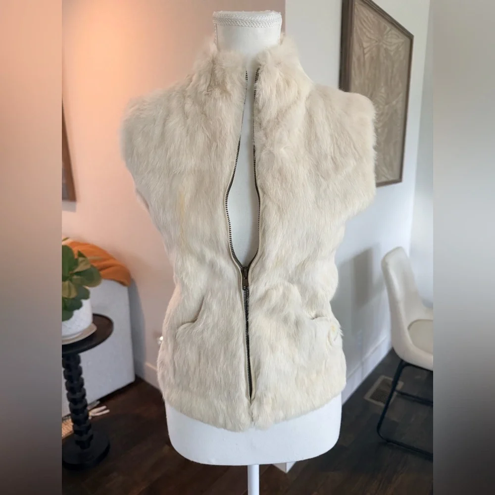 Vintage Real Rabbit Fur Vest | Cream Ivory | Size Small WHBM - Picture 3 of 8